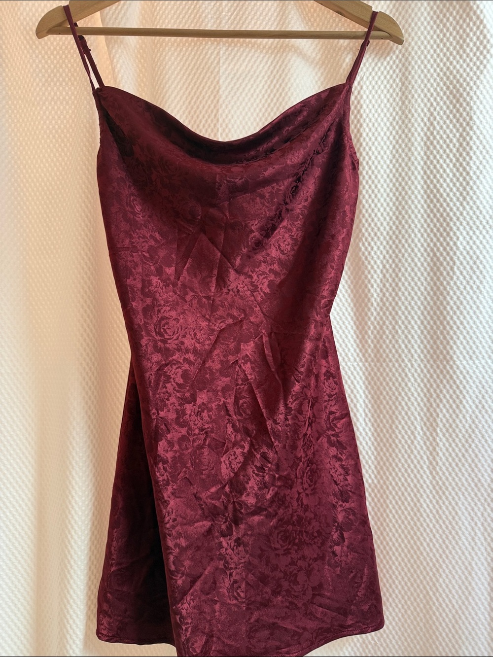 Princess Polly Wine Floral Jacquard Slip Mini Dress